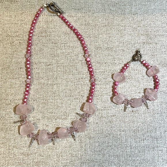 Pink Crystal & Beaded Toggle Necklace & Bracelet Set - Picture 4 of 5